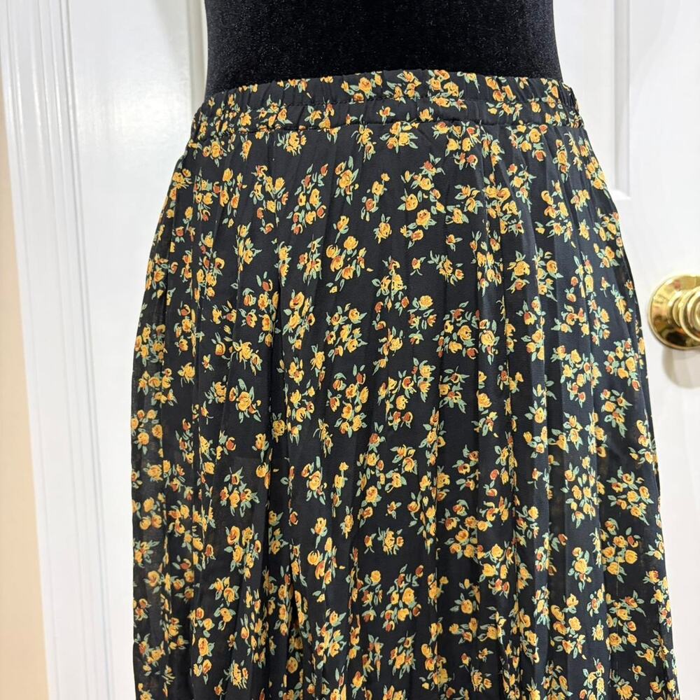 Vintage 90s Black Floral Maxi Prairie Skirt Made in USA